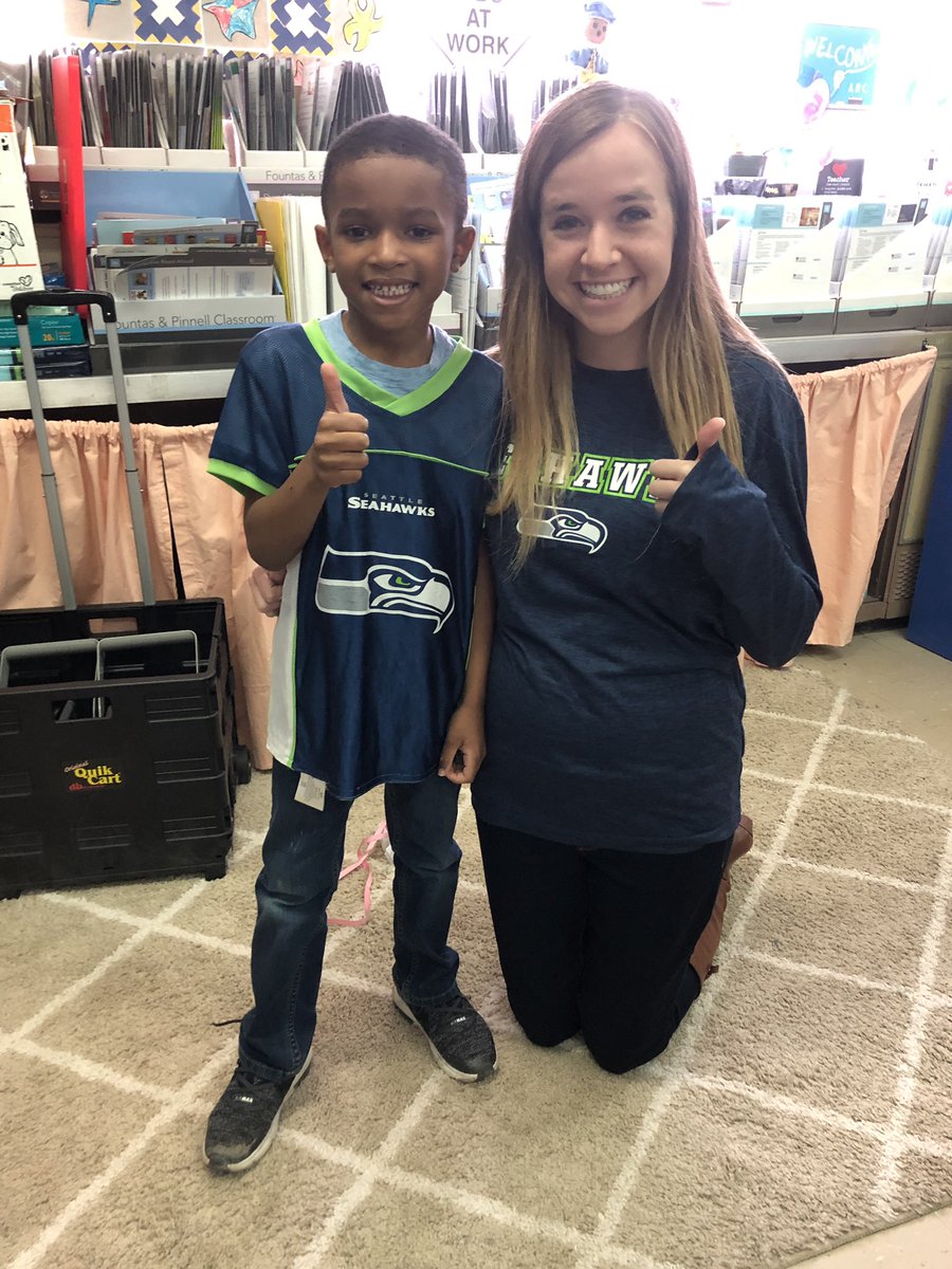Kmpbis's tweet photo. KM repping the best team around during sports day! #Seahawks #KMDolphins https://t.co/77lsWVDqb7