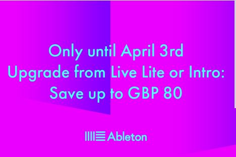 From Now until 3/4, upgrade your <a href="/Ableton/">Ableton</a> for less! Enjoy upgrades from Intro or Live Lite to Standard or Suite for less.  An essential award winning DAW, now on sale! Browse the entire Ableton range at: inta-audio.com/ableton-m325 #ableton #daw #upgrades #live10suite #producer