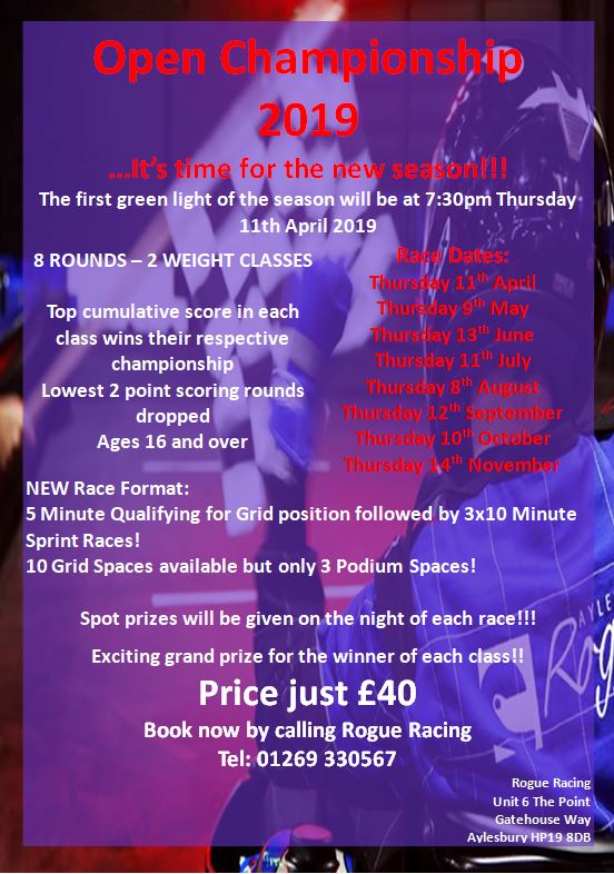 Think you've got what it takes to win our 2019 Open Championship?
Only 10 Spaces available
Age 16 and over 
2nd Thursday of each month
7:30pm Briefing 
£40 per driver
#formula1 #championship