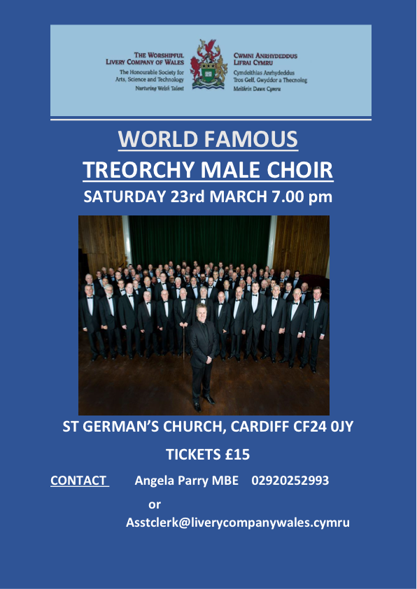 Our good friends at the Worshipful Livery Company of Wales, are hosting a fantastic concert with the Treorchy Male Voice Choir on Saturday 23rd March at St German's Church in Cardiff. Should be a great night. Details attached if anyone's interested. #beautifulvoices #powerofmusic