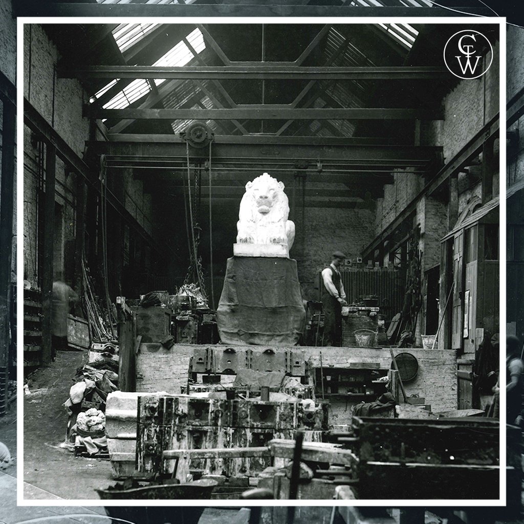 A view of the main sand foundry at Singer's with the plaster model used to cast the eight lions for the Rhodes Memorial, #CapeTown.  The sculptor responsible, J.M.Swan, was renowned skilfully modelling animals.⁣ #Frome #Somerset #JWSinger2019 #HeritageLottery #RookLaneArts