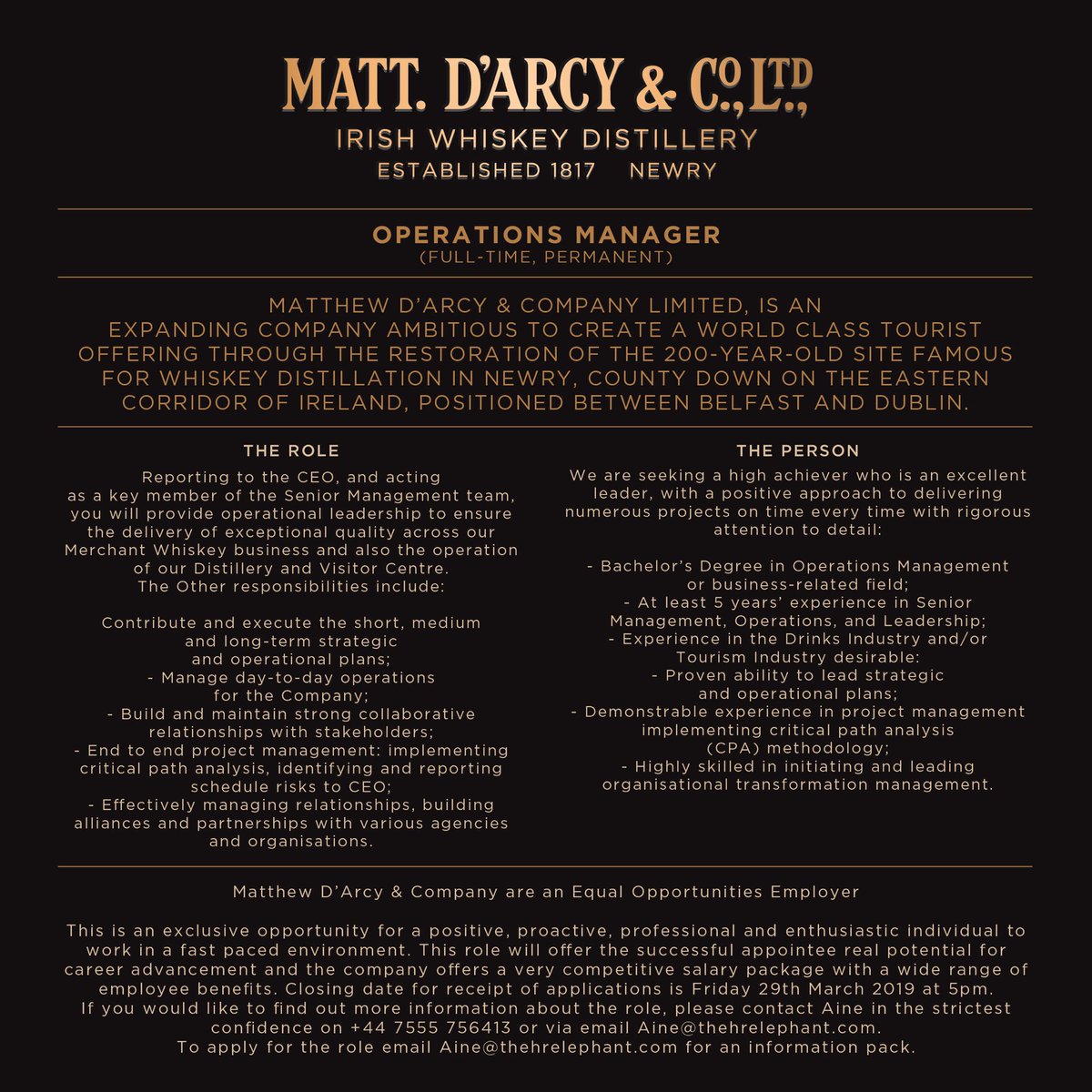 A great career opportunity for a dynamic experienced individual ⁦<a href="/mattdarcys/">Matt D'arcy</a>⁩ #irish #whiskey ⁦<a href="/IrishWhiskeyAsc/">Irish Whiskey Association</a>⁩