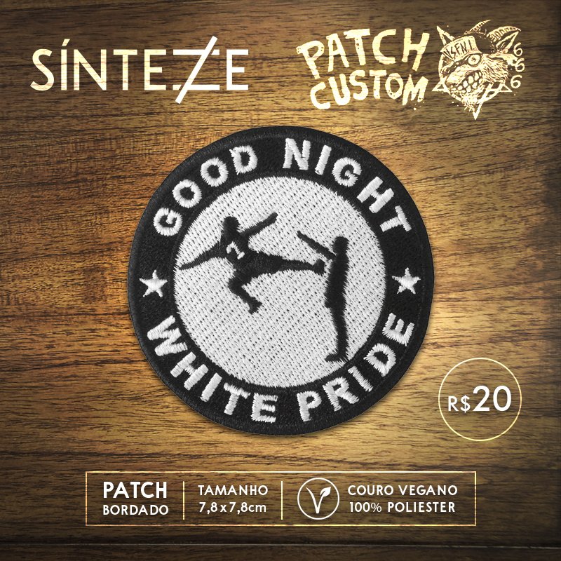 sintezedesign's tweet photo. Olha a novidade!💥
"Good Night, White Pride" também em patch.
Uma parceria entre Sínteze e Patch Custom.
Curtiu? Então pede o teu! 😉

#Sínteze #PatchCustom #Antifascista #Antifa #ÉricCantona #GoodNightWhitePride #FuckNazis #Patch #Design #DesignGráfico #GraphicDesign #Arte #Art https://t.co/FZHeDZb1en