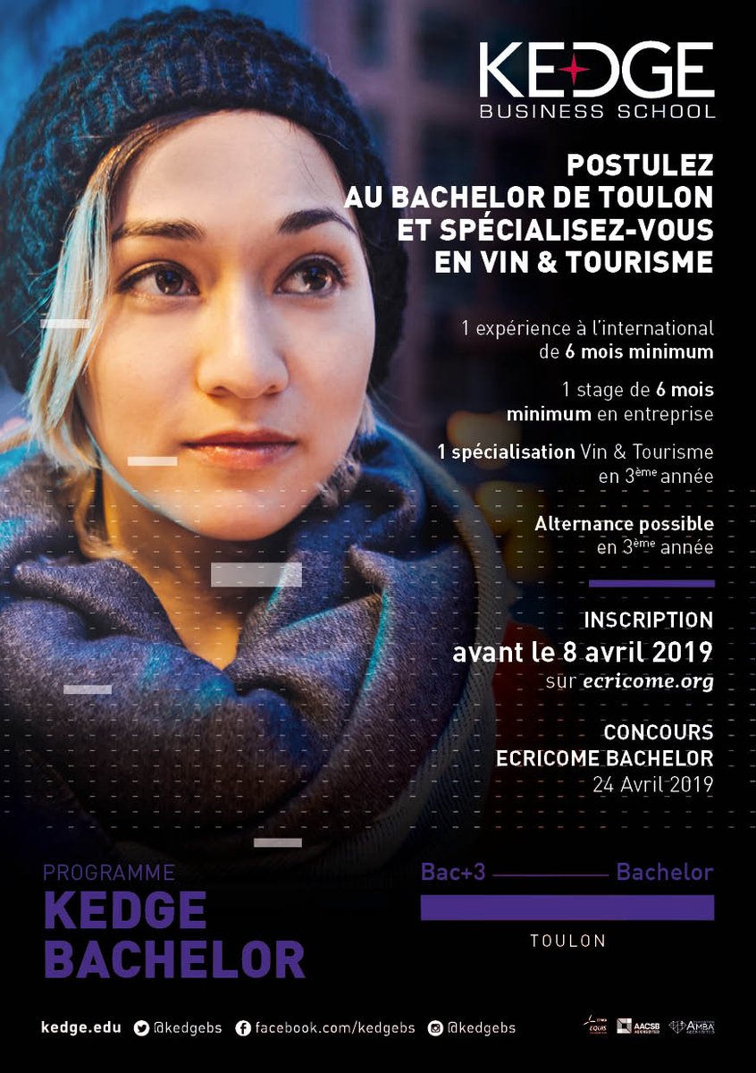 Les concours arrivent!
Intégrez le meilleur Bachelor français, présent sur le campus de Toulon et spécialisez-vous dans le vin et le tourisme en 3ème année. 
etudiant.kedge.edu/programmes/bac…