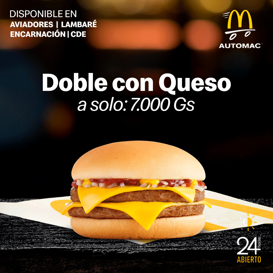 mcdonalds_py's tweet photo. El after hoy es en #Automac24hs y #DobleQueso a Gs. 7.000😍. Disponible en Aviador, Lambaré, Encarnación y CDE 😍 https://t.co/u3Ozf1nf8a