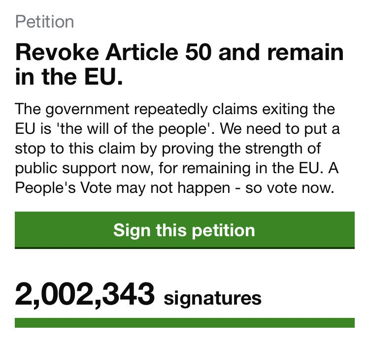 NHSMillion's tweet photo. Two million signatures and counting.

Let’s keep this going strong.

Please sign via the link below and RT to help raise awareness:

https://t.co/3rDgs4zuKw

#RevokeArticle50Petition https://t.co/LxQxXFwyz1