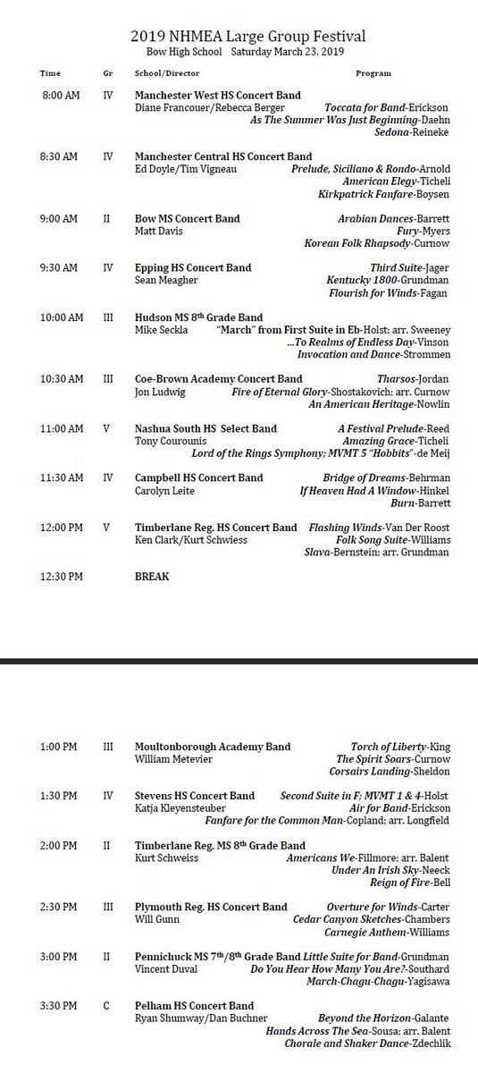 NHMusicEd's tweet photo. Interested in hearing some great music from students from across the state all in one place?
The Large Group Festival is the place to be! Come on over to Bow High School Friday and Saturday for these amazing FREE concerts!
#MIOSM #NHArts #NHMusicEd #NHMusic https://t.co/DJQgR5o7A9
