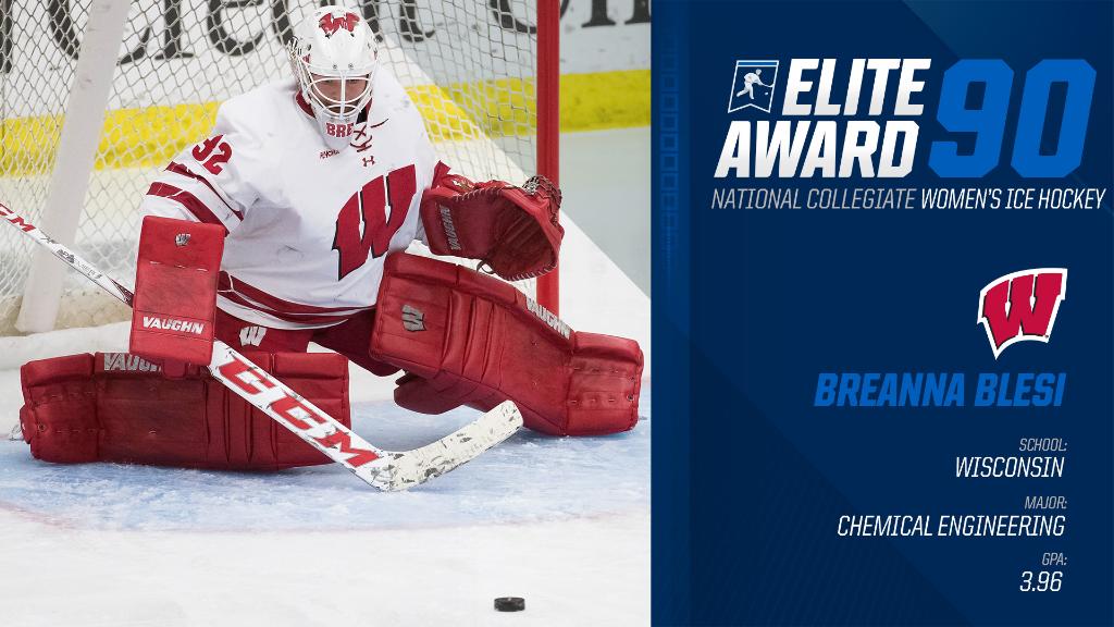 Breanna Blesi of <a href="/BadgerWHockey/">Wisconsin Hockey</a> is the #Elite90 winner for #ncaaWHockey. Congrats!
