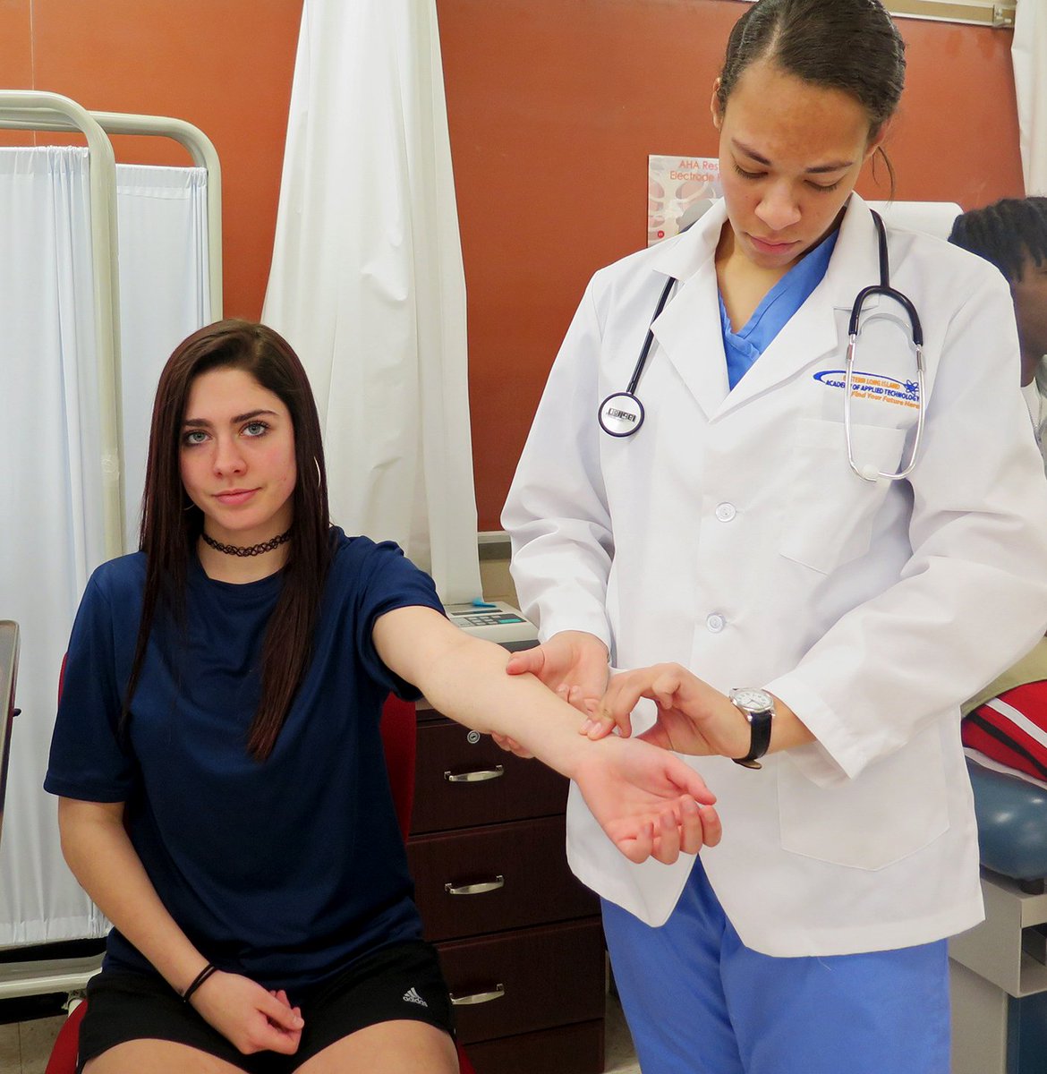 Clinical Medical Assisting students in Betty Martin’s class at MTC held a Healthy Clinic for students and staff. Students performed glucose and cholesterol testings, took blood pressure readings, vital signs, and calculated BMI for participants. <a href="/ESBOCES/">Eastern Suffolk BOCES</a> #CTEstrong