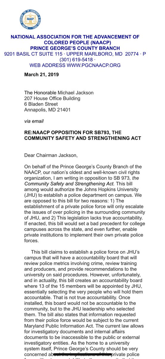 TheeAdvocate_'s tweet photo. The Prince George’s County NAACP strongly OPPOSES a John Hopkins private police force!!! https://t.co/bEYQB4V8gr