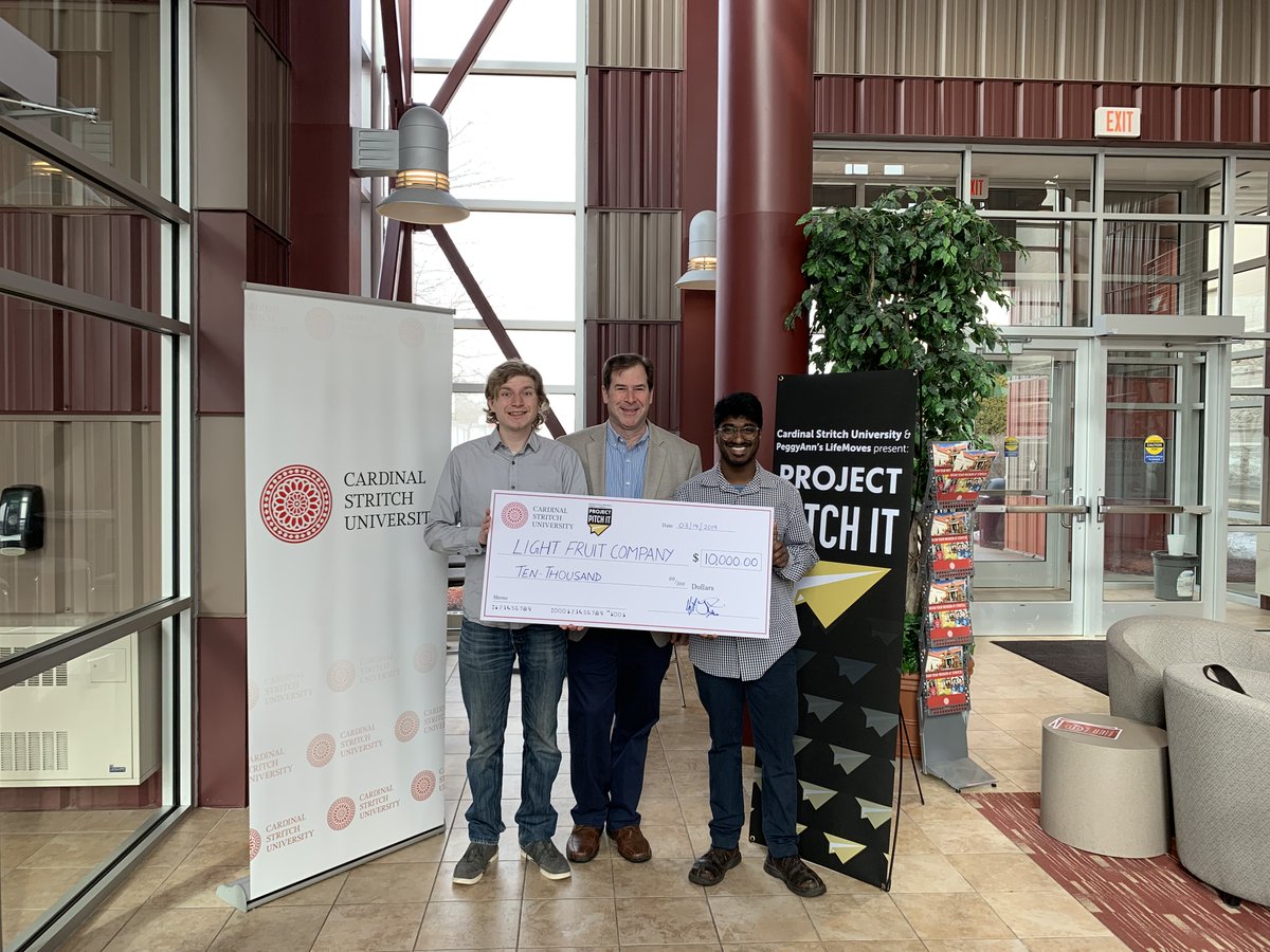 ProjectPitchIt's tweet photo. James Van Eerden and Mathew Kemper of @lightfruitco stopped by the @stritchu campus to pick up their Project Pitch It Award - $10,000 from Episode 5. Congratulations James and Mathew! https://t.co/OR6lAbtVGs