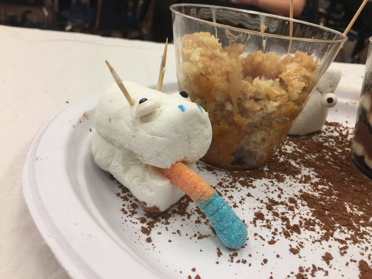 CaroleGeneix's tweet photo. Just participated with @SuzannaJemsby in the no-bake challenge during our Middle School #minimesters. I was a judge! Fun, creativity, calories and laughter galore! Can you recognize the @WISRedDevils mascot here? It won! #middleschool https://t.co/ZybbM941ft