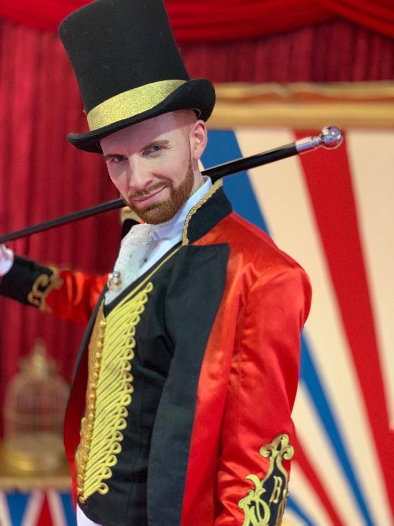 Our Simon really is the greatest showman.  New boo circus troupe in town and available for events.  #ringmaster #londonchristmasparty #circusparty #eventplanner #themedevents #cirquedusoleil #cirque #ringmastercostume #thegreatestshow #bigtop #bigtopcirque #clown