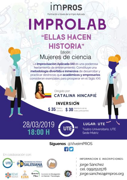ViveimPROS's tweet image. Vuelve nuestro #ImproLAB! Quisimos homenajear a Mujeres Científicas y Docentes, dirigiendo una experiencia sólo para ellas. Gracias a la @UTEoficial, descubrirán junto a @cataimpro herramientas para la divulgación y el empoderamiento. Las esperamos! #WomenInScience #EstoEsImpro