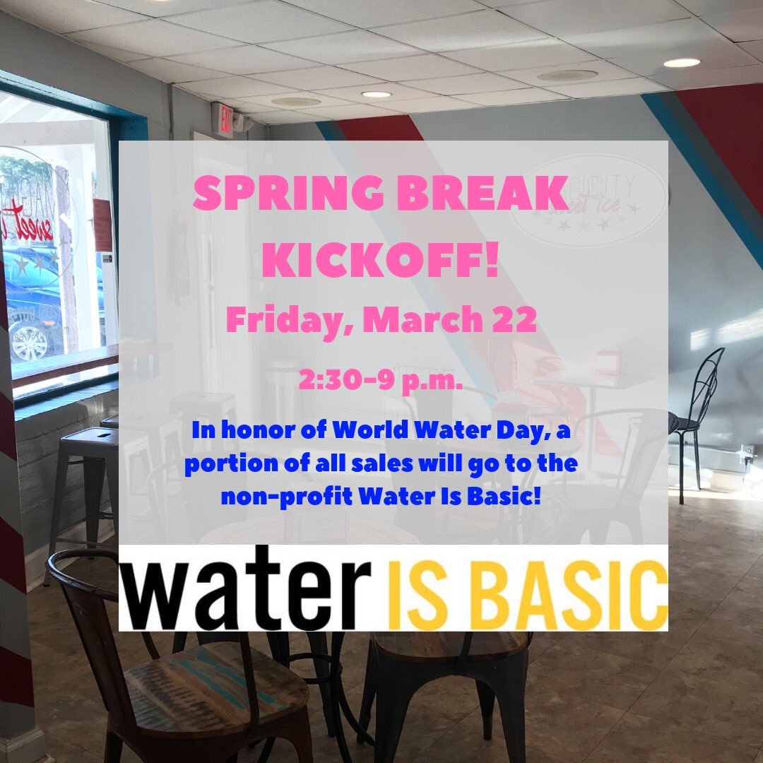MCSweetIce's tweet image. Hey Homewood, it’s almost time for Spring Break! Come by the store tomorrow, March 22 after school!  Also, in honor of World Water Day, we’ll be donating a portion of sales to Water Is Basic, a non-profit that helps build wells in Sudan!