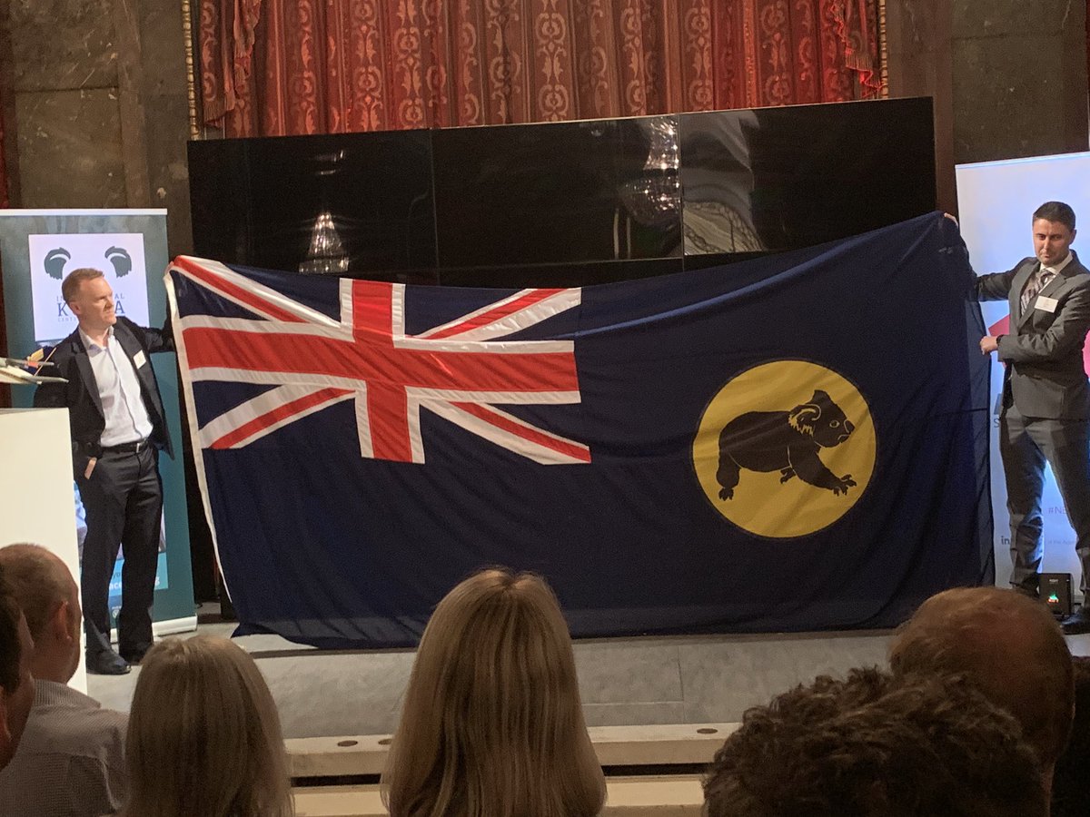 Here at the 🐨 Gala @AgentG_Adelaide unveils the new #SouthAustralian flag #adelaide #koalagala @AusHouseLondon #SouthAustraliaClub