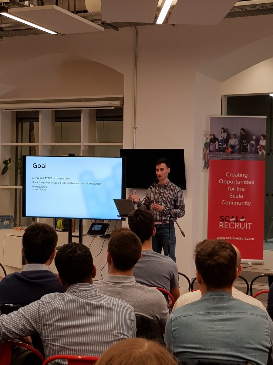 Scala_Central's tweet image. Now Daniel Ciocîrlan (Founder of the Rock the JVM project) is up on stage talking about Type-Level Sorting in Scala! #SC22 #ScalaCentral