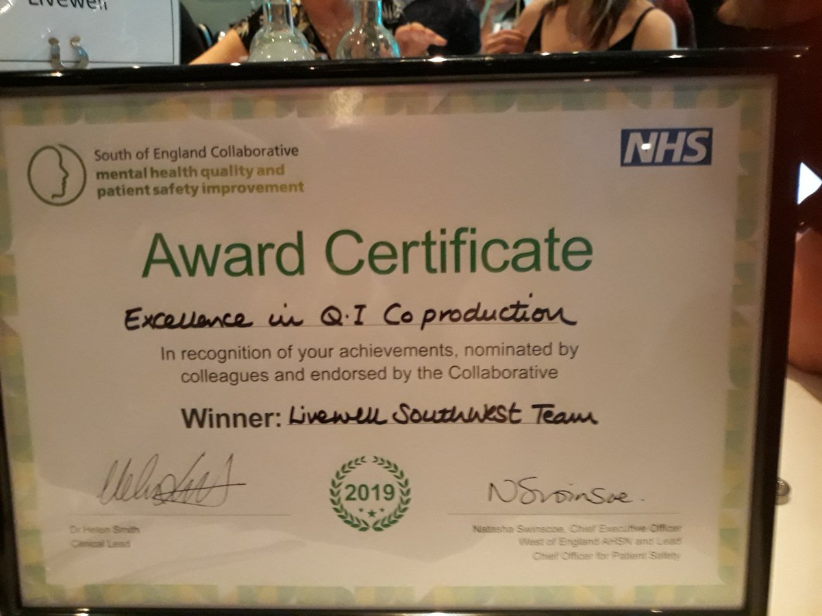really great for <a href="/livewellsw/">Livewell Southwest</a> winning  QI award at Bristol  <a href="/IQMentalHealth/">MH Collaborative</a>  awards