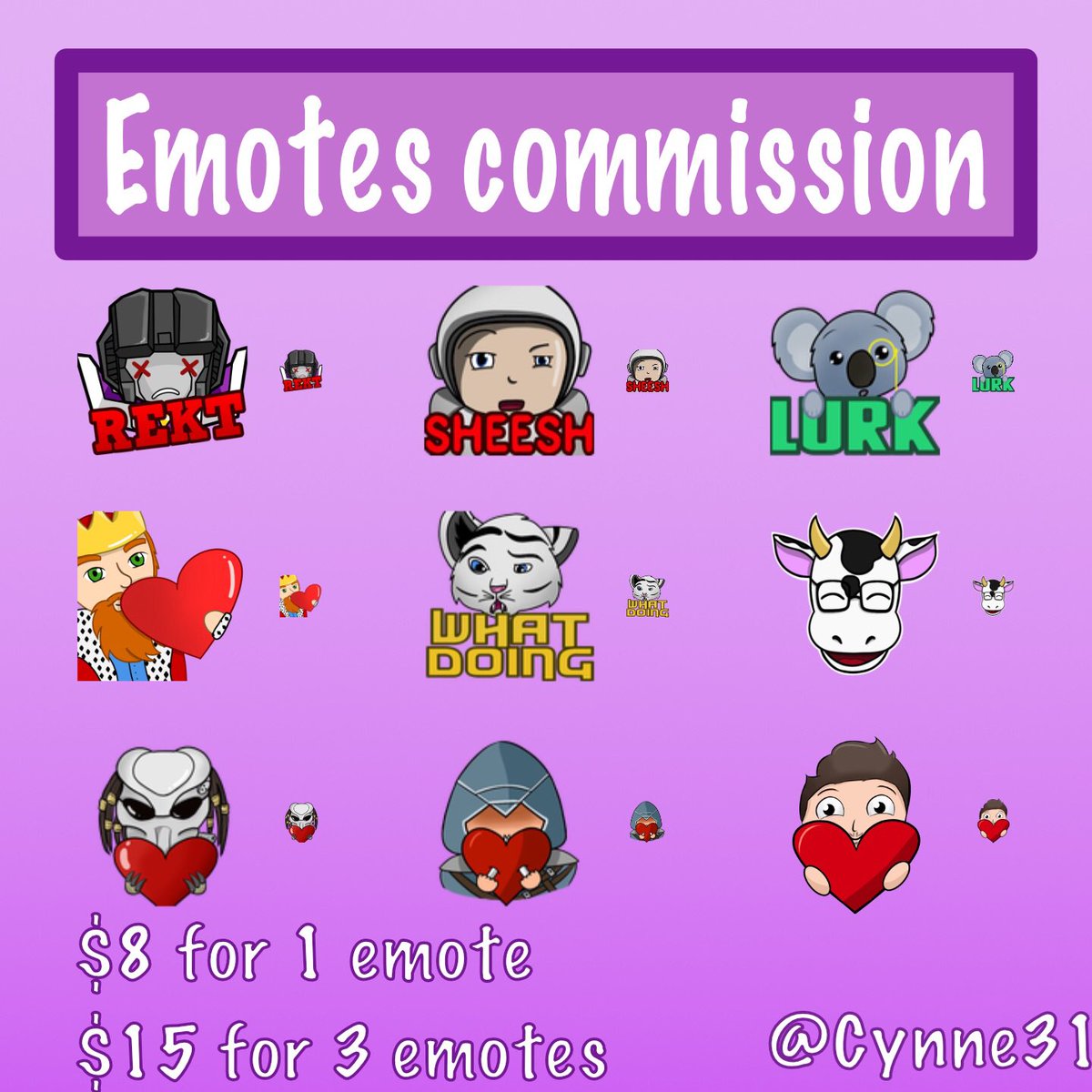 Cynne31's tweet photo. I’m opening the art side of myself again, if anyone is in need of #emotes , #SubBadges or #logos Just hit me up!👌🏻 #art #artist #digitalart #twitch #TeamStreamDream https://t.co/d2ipCmXY57