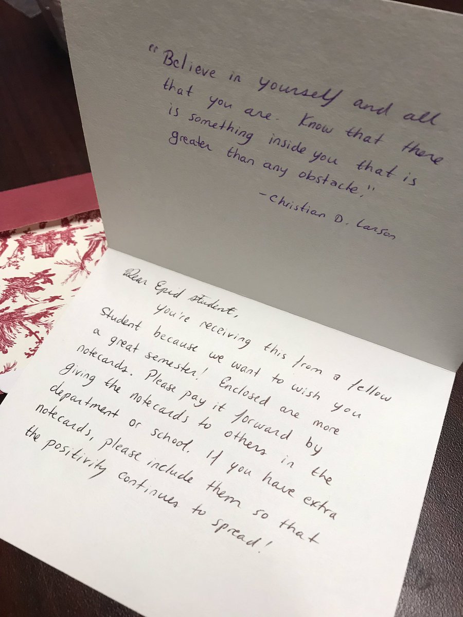 JoelleARoberts's tweet image. Days can be long and hard, but it’s sweet messages like this that keep me going! Shoutout to @UNCpublichealth epidemiology students for spreading the love! 💙 #payitforward #epitwitter #trynagrad