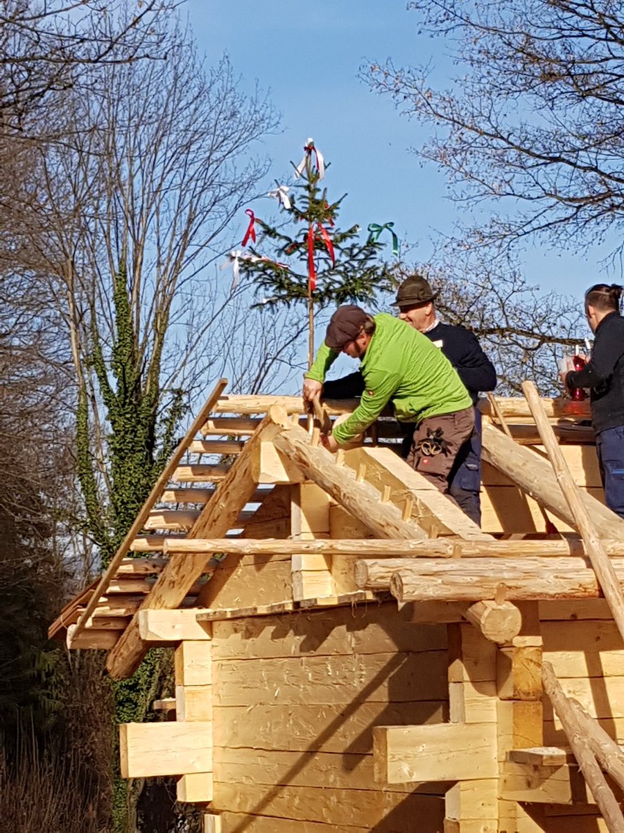 The mill roof reached its highest point, so we had a traditional topping off ceremony. Wine was drunk, poems were recited, bottles were smashed.