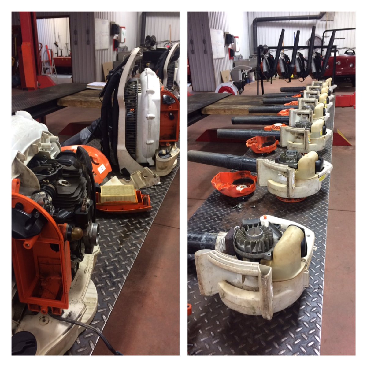 shawnturfsmit's tweet photo. Fine tuning all the hand and backpack blowers. They'll be getting a lot of use within the next couple weeks. Come on spring! https://t.co/4BNAzfnJ40