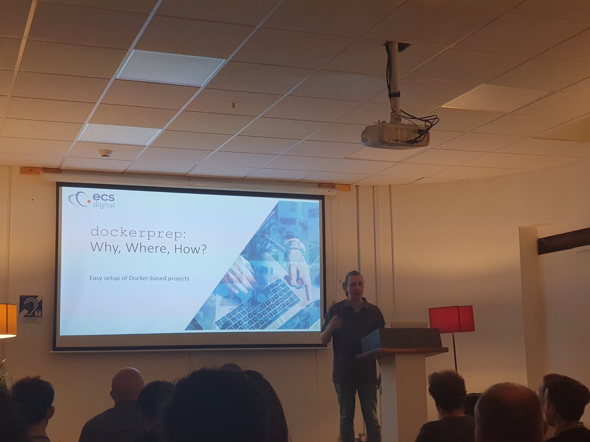 micky_geeky's tweet photo. Next talk is on dockerprep..'Complete opposite end of the spectrum to the previous talk'.. Existential question: How many opposite ends are there to Docker? #DockerBday https://t.co/ecyXP30SZj