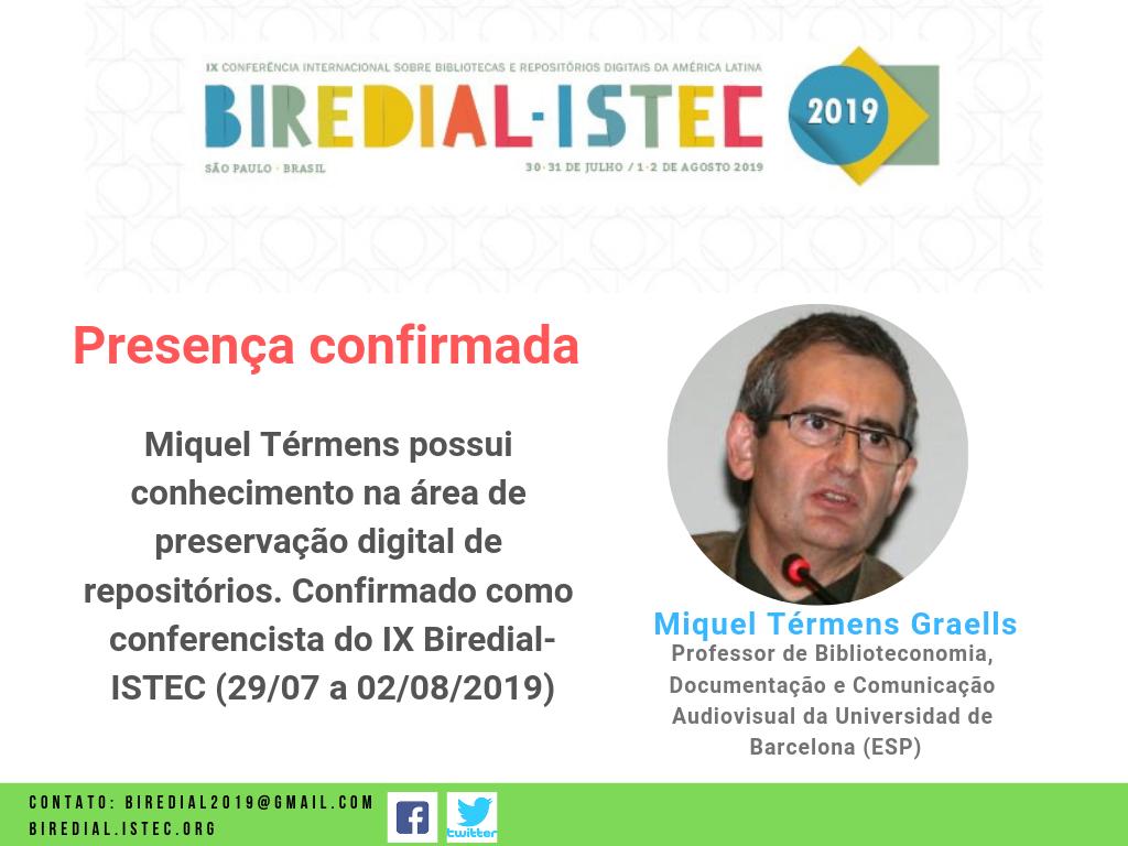 Biredial2's tweet photo. BIREDIAL - ISTEC 2019
Mais uma presença confirmada na nossa conferência. Miquel Térmens da Universidade de Barcelona será um conferencista e dará um workshop
https://t.co/iqZ77lBOOh https://t.co/zROrHQVeIM