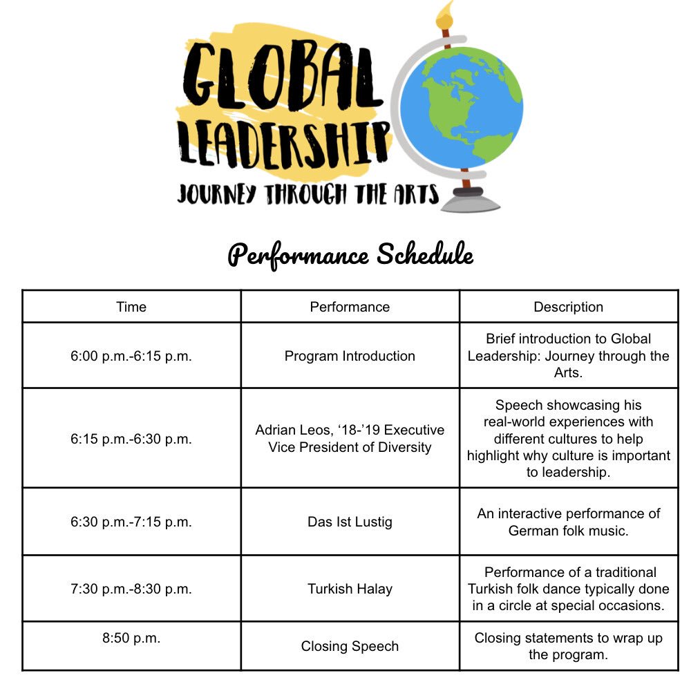 GLtamu's tweet photo. Global Leadership: Journey Through the Arts is TODAY! Come out to Rudder Plaza from 6-9, we can’t wait to see you!! https://t.co/A6Uczy638Q
