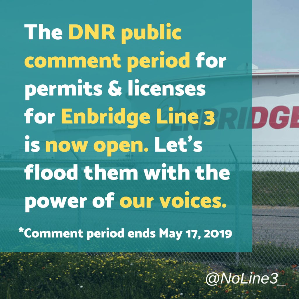 NoLine3_'s tweet photo. The DNR public comment period regarding the dangerous Enbridge Line 3 tar sands pipeline is open. Let’s let them know that we stand against it! #StopLine3 #NoLine3 https://t.co/COq6DaN3px https://t.co/BFTGkFMsMb