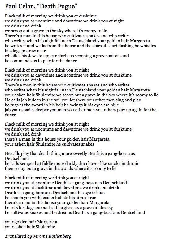 Auschwitz Memorial on Twitter "WorldPoetryDay 'Death Fugue' by Paul