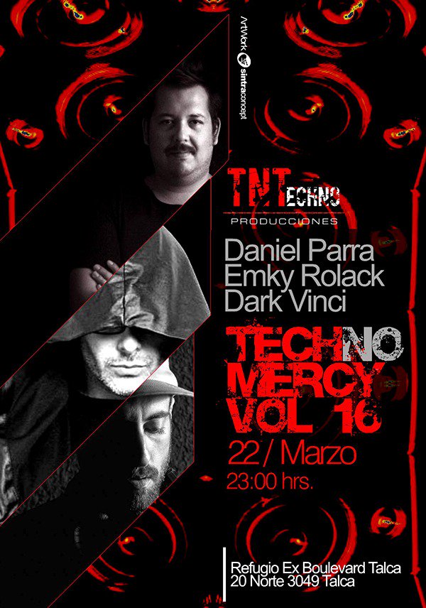 SintraConceptCL's tweet photo. MAÑANA #TechNoMercy #Djs en #RefugioExBoulevardTalca
#FelizJueves #HayQueIr #RRSS #Talca #Concepcion #Santiago #Providencia #Ñuñoa #LasCondes #LaReina #Vitacura #LoBarnechea #LaDehesa #Chicureo #Chile #BuenJueves
#TNTechnoProducciones
#ArtWork #SintraConcept
Cc @PublimetroChile https://t.co/T4TLBky53B