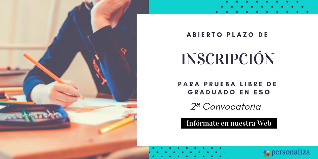 Personaliza_Ps's tweet photo. INFORMACIÓN | Ya está abierto el Plazo de Inscripción para la 2ª convocatoria de la Prueba Libre de ESO en la Comunidad de Madrid � Infórmate en nuestra web: https://t.co/ZMXZUmPvbT #acceso #eso #inscripción #academia #psicólogos #grupopersonaliza https://t.co/Hb3RzBmdVe