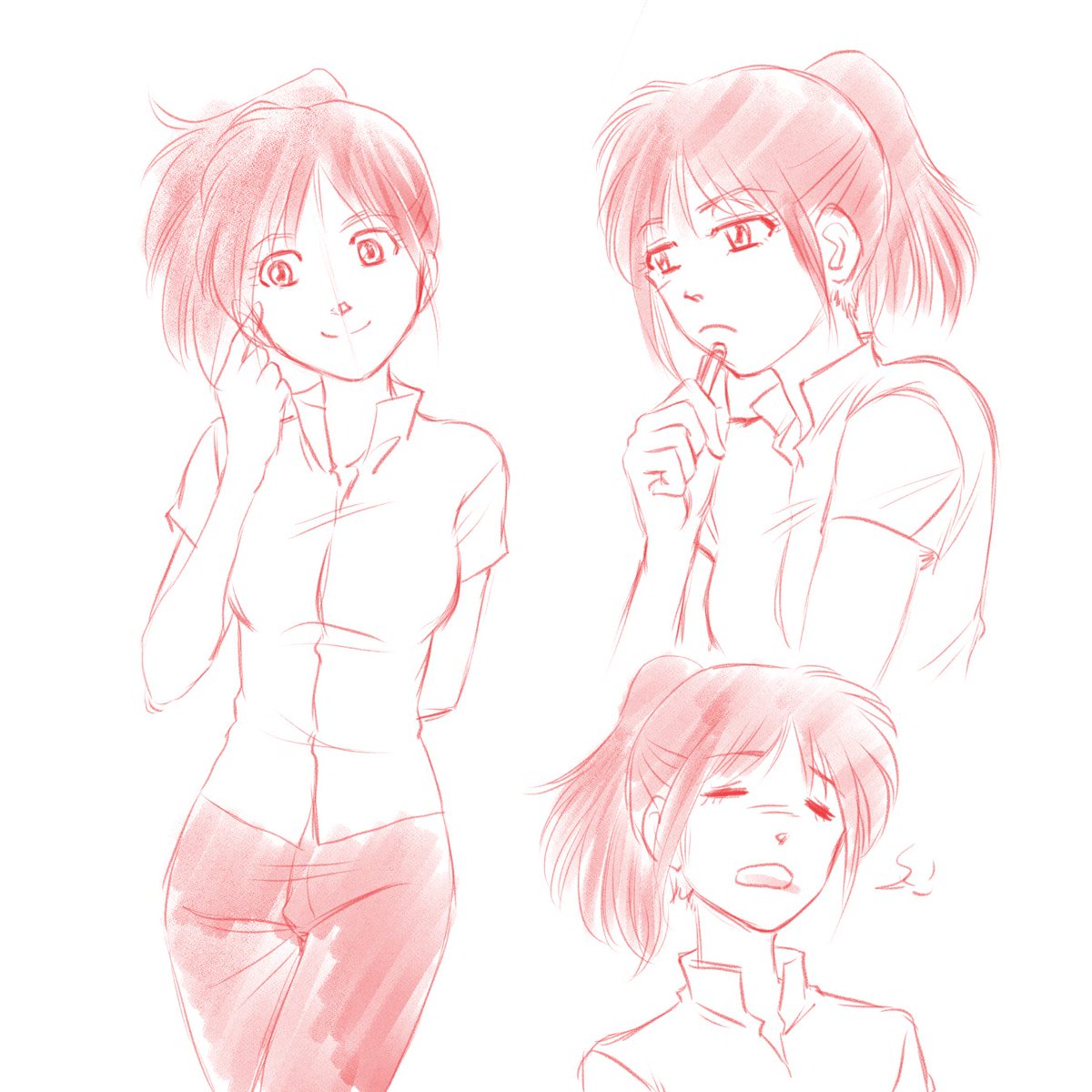 昨日の女子オリキャラの下書き。 シャツのシワとかの表現を練習しようと思って、シンプルなデザインにしてます。 少ない線で、質感や立体感などを表現できるようになりたくて。 まだまだ精進が必要ですが、以前よりは少し、イメージに近い感じで表現できるようになったかも。 #オリキャラ #描いてみた