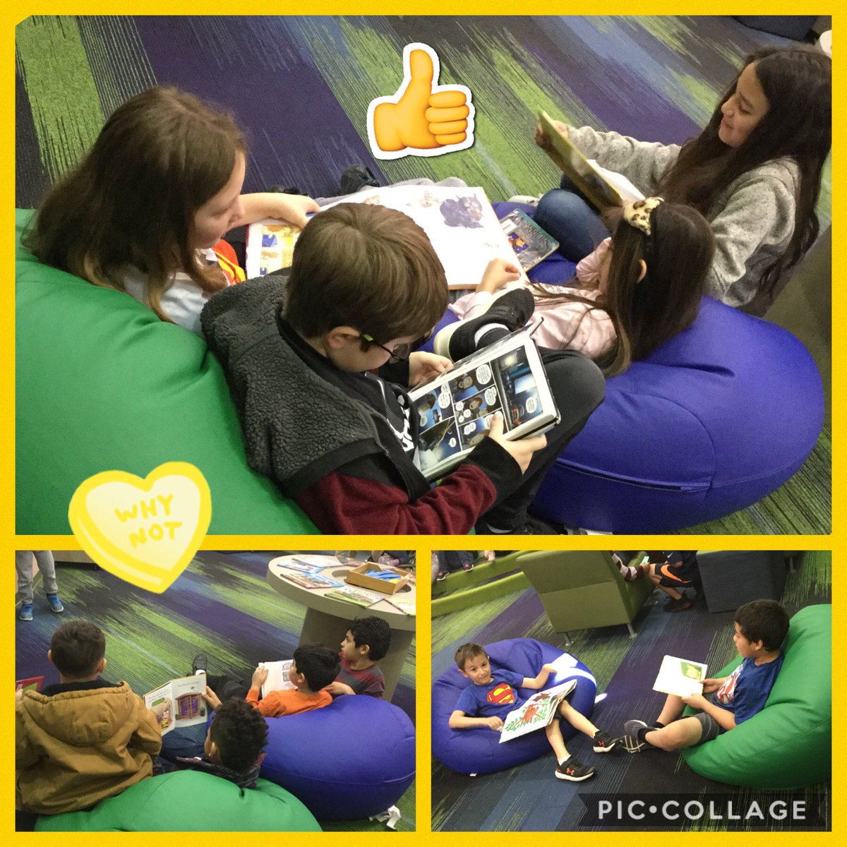 All the #cecheetahs are loving the new seating options in the library. Nothing like getting cozy with a good book! ⁦<a href="/CimarronElem/">Cimarron Cheetahs</a>⁩