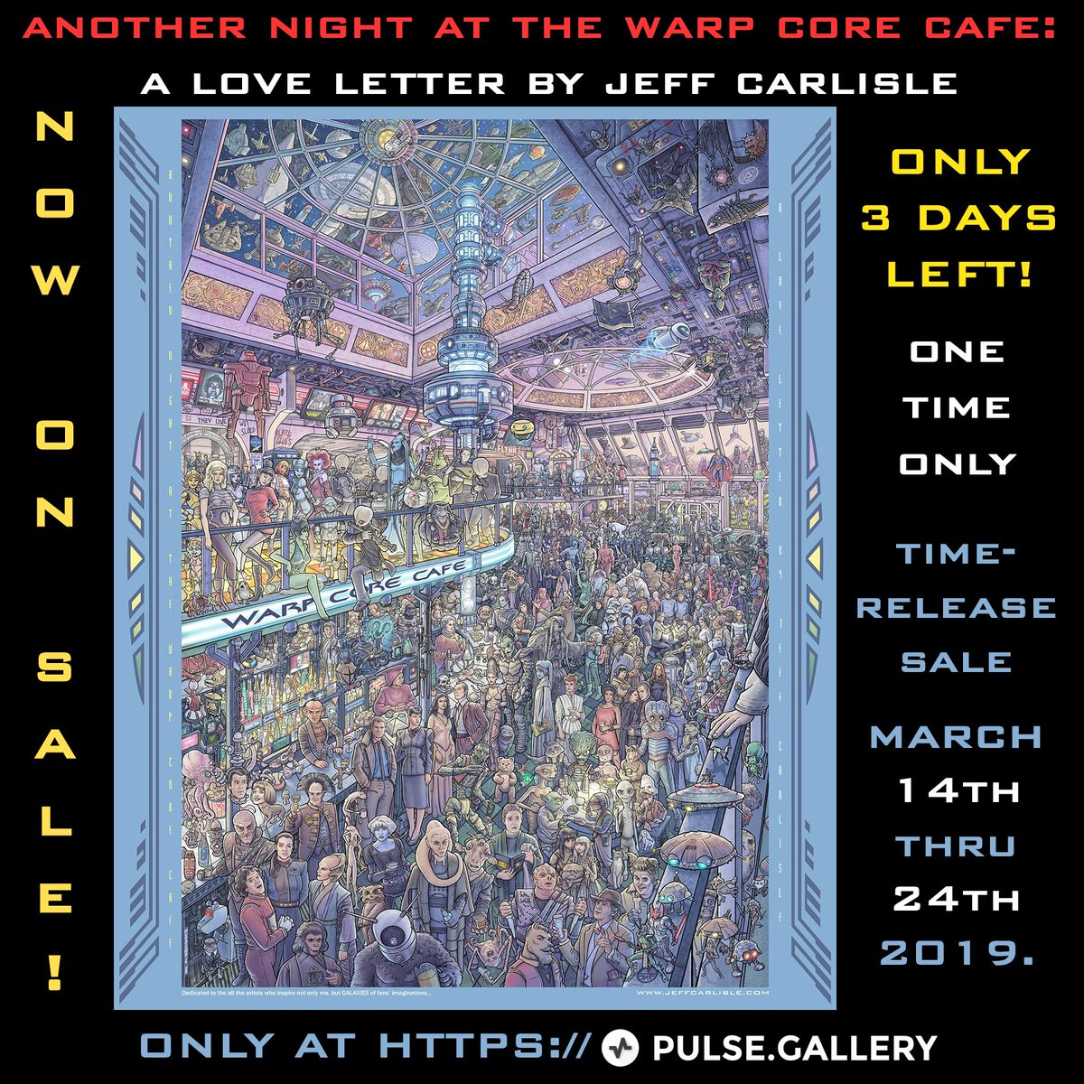 JeffCarlisleArt's tweet photo. @HamillHimself Thank You So Much! So many people found the #WarpCoreCafe picture because of your RT. The sale at @gallerypulse (https://t.co/5yFq5cSjaM) is nearly over. Would you RT again so any who want one can have it? Again, thanks. https://t.co/jC0qAmbSxi