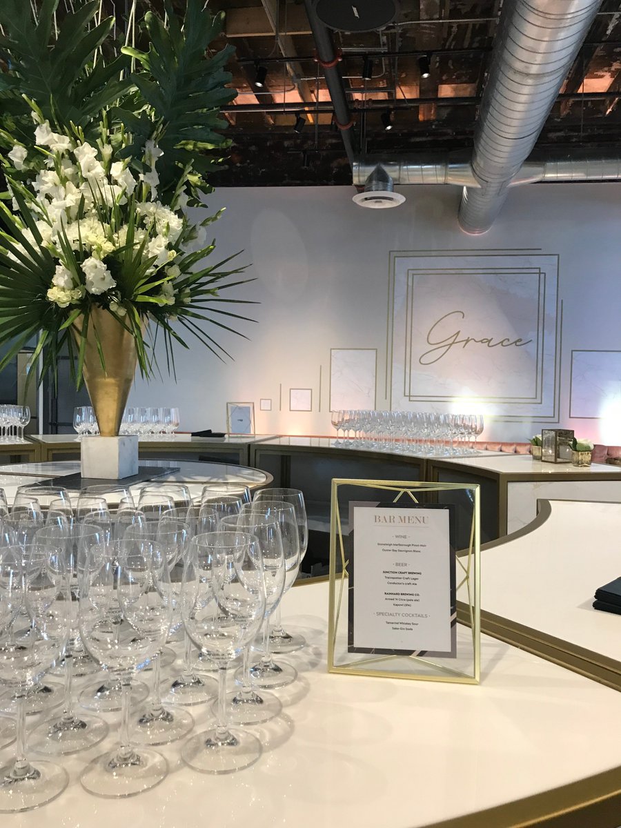 The newly designed space features original-building brick and beam, soaring ceilings, and skylights that are seamlessly incorporated into its modern build out. #torontovenue #weddingvenue #venue #Grace