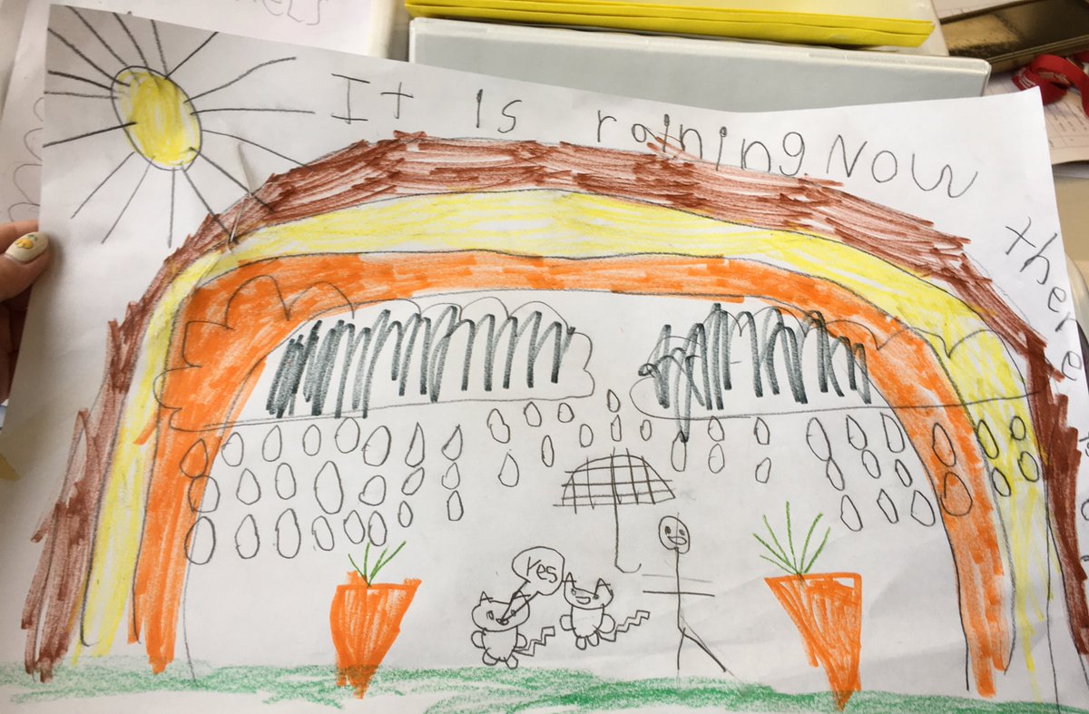 c_parkview's tweet photo. #FDKscience #evapouration Where does rain come from? How did water get into clouds? When will there be a rainbow? Ss asked us. We taught them a lesson about the water cycle in the nature. They recorded learning by drawing out the process. “This (the cloud) is blocking the sun.” https://t.co/ZYDsadsDBF