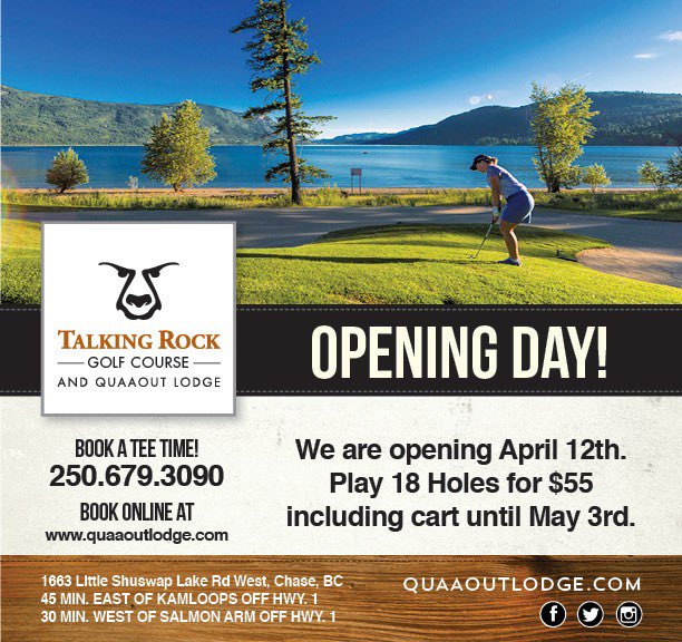 Opening Day at Talking Rock is just around the corner! Call today to book your tee time! #Golfers #SpringTime #GolfBC #OpeningDay