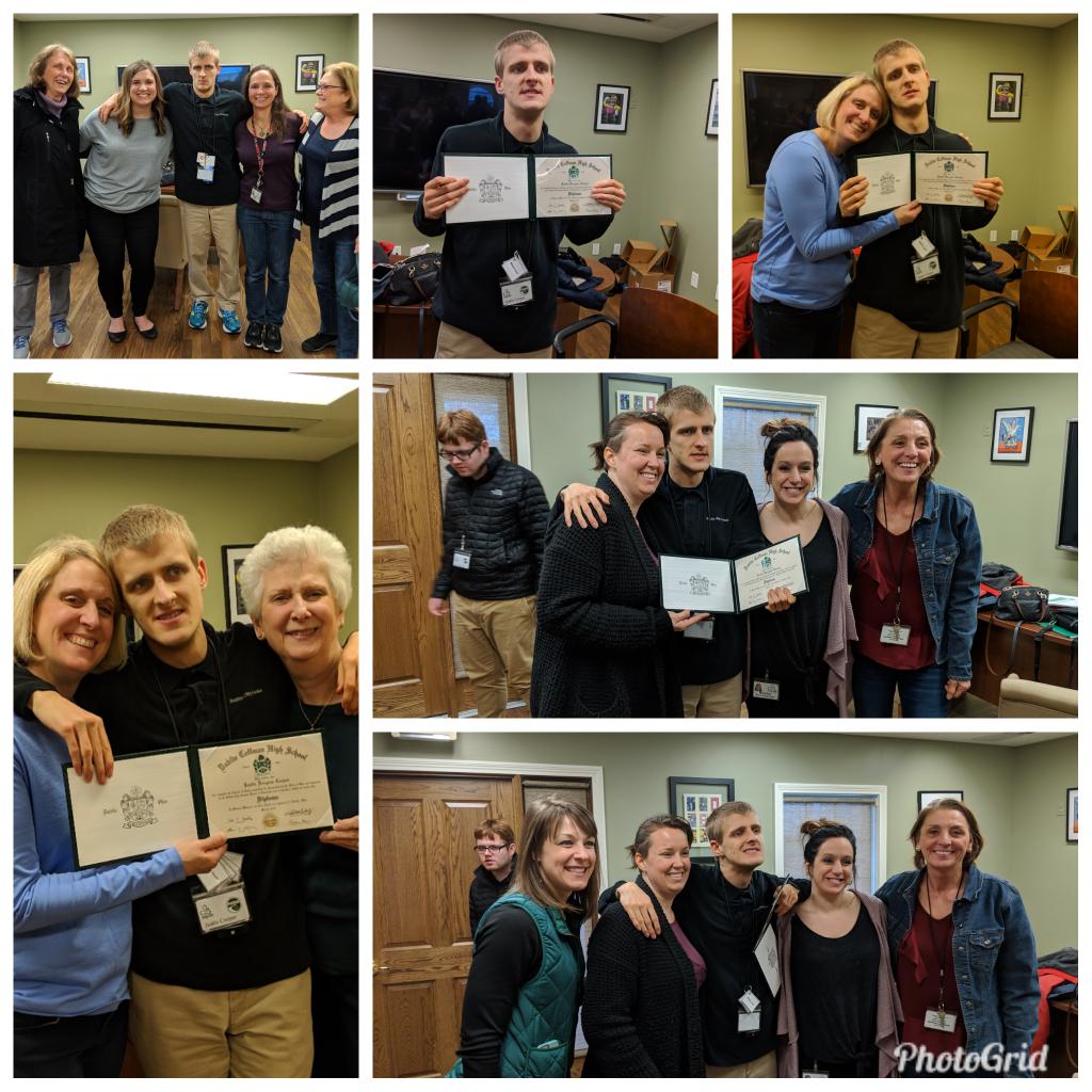 PostSecondDCS's tweet photo. In PATHS, you can exit and graduate at any time. When you decide you are ready for your next step in your adult journey, it can happen. Today, Justin accepted his diploma. We are all so excited to see where his next steps take him!!! @DCSEmerald @IRE_abrown #thedublindifference https://t.co/izT3nrFm5V