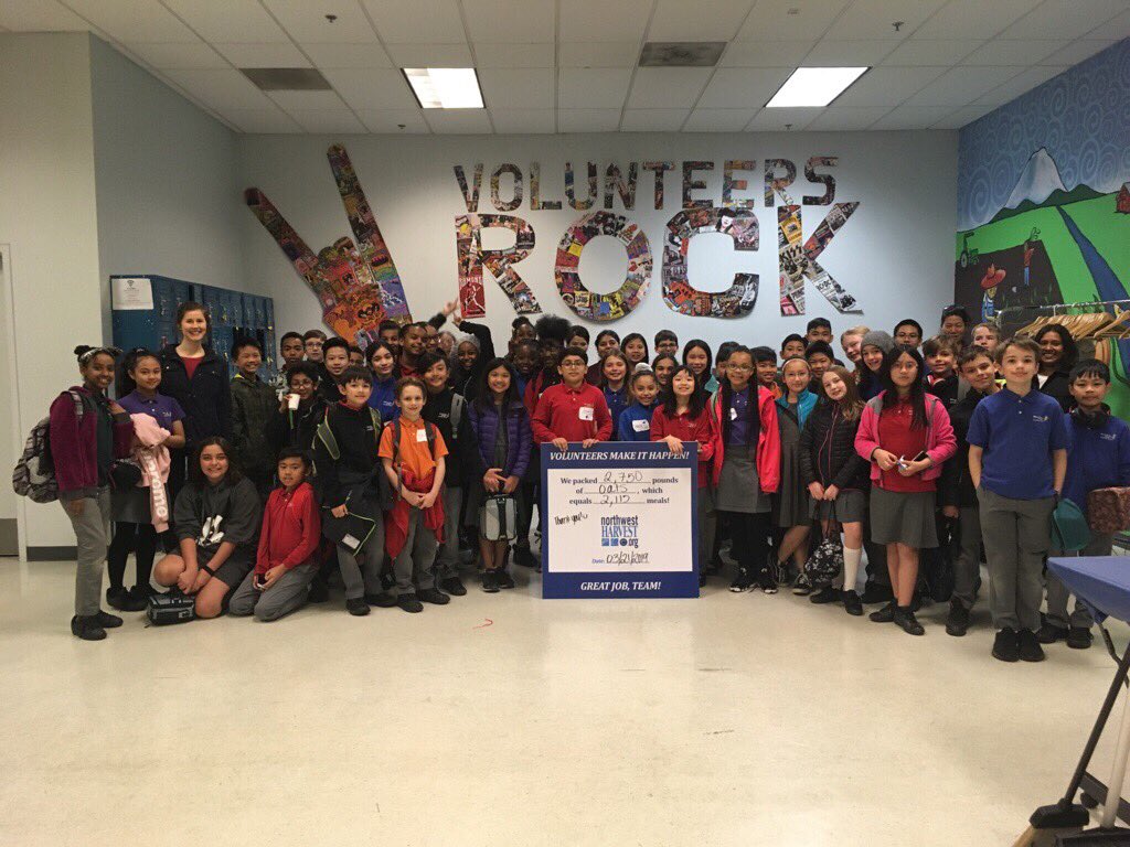 rpcs5th's tweet photo. 5th Grade loved volunteering at #NorthwestHarvest this morning. It was “better than recess!” Our service team packed 2,750 lbs of oats. Grateful for this wonderful community organization. @rentonprep #servicelearning https://t.co/DvsnWmH3MA