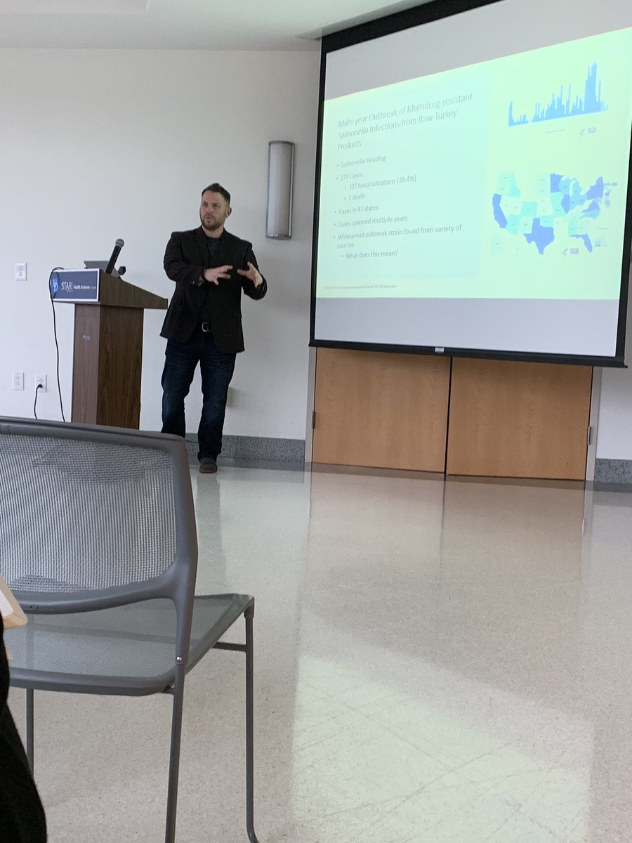 @MCBazacoPhD rocking his half of our #OneHealth talk at @UDcanr this afternoon! Thanks for having us and for the awesome ice cream! #AMR #OneHealthSolutions