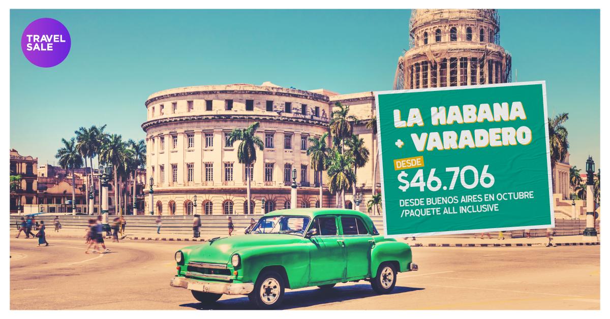 ¡Sólo en #TravelSale 🇨🇺! Disfrutá Cuba en hoteles 5 ⭐ Tomate 2 días en La Habana 😍 y 4 noches All Inclusive 🍹 en las alucinantes playas de Varadero 🏖 👉 goo.gl/YvL25d