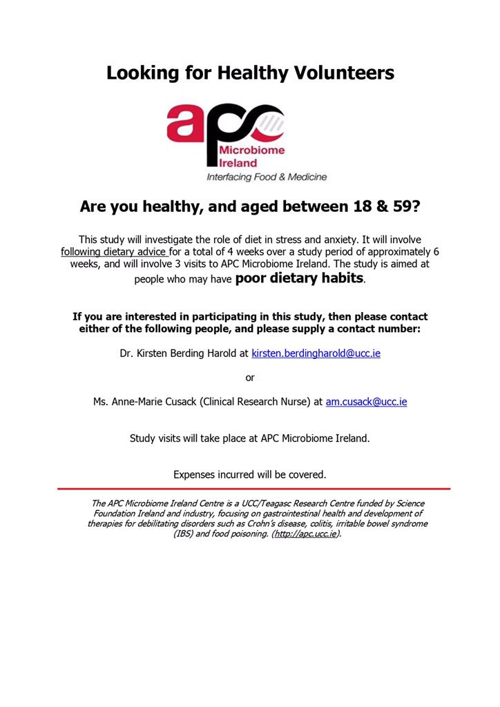 Pharmabiotic's tweet image. Are you aged 18-59  #PureCork and healthy DESPITE your poor dietary habits? APC #MicrobiomeIreland @UCC are looking for participants for a study to see if improving your diet for one month can improve your mental health.@CorksRedFM @Corks96FM @EvelynRing @EchoFeatures @AtlantiaT