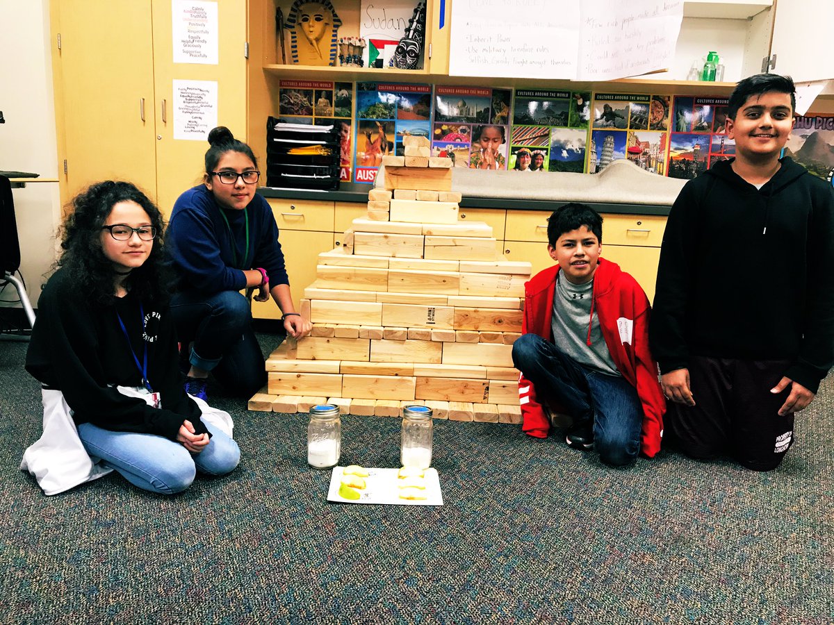 MrFraserPRMS's tweet photo. When you GOT to improve that mummification lesson from last year @PollyRyonMS . Mummified apples and built a miniature pyramid. Every shareout, every right answer, and every offer to read aloud during ALL classes got a block! #LotsOfHands #ClassParticipationActivated #prmsrocks https://t.co/eI5WQ5Gjsy