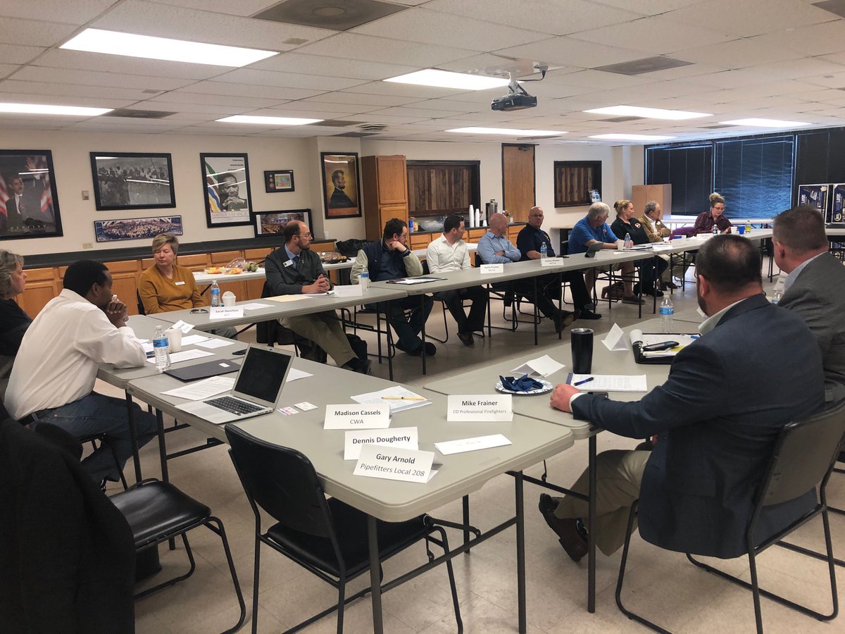 RepJoeNeguse's tweet photo. So great to have so many Colorado unions represented at today’s roundtable @IBEW⁩ ⁦@AFTunion⁩ ⁦@ColoradoEA⁩ ⁦@Teamsters⁩ ⁦@AFLCIO⁩ ⁦@AFGENational⁩ ⁦@NATCA⁩ ⁦@WeAreALPA⁩ ⁦@APWUnational⁩ @SEIU105 ⁦@UFCW⁩ ⁦@afa_cwa⁩ https://t.co/YaDKVEDWCj
