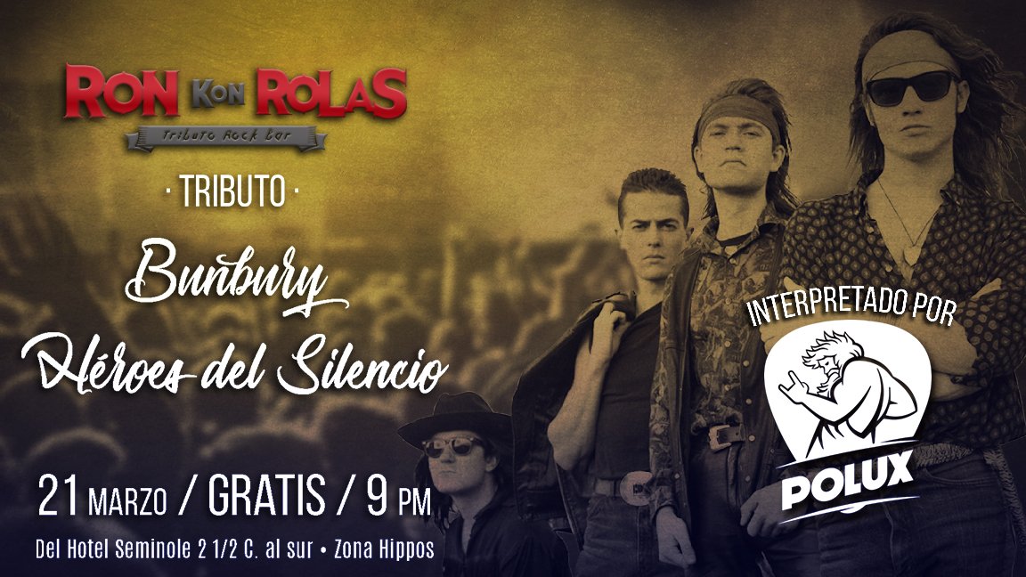 RonKonRolas's tweet photo. 🔥CARTELERA ROCKERA🔥

- Jueves: Tributo a Bunbury y Héroes del Silencio interpretado por Polux

-Viernes: Tributo a "The Beatles" interpretado por La Calle s.a.

-Sábado: #TripleTributo Iron Maiden, Ozzy Osbourne y Guns n' Roses interpretado por The Overdose https://t.co/VmbMhDrfl3