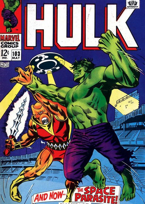 dano_cosmic's tweet photo. #Xeronians first #comic app was #IncredibleHulk #103 (Vol 1, 1968) as #Ramdau the #SpaceParasite, mutated by solar power, he now requires the energy of defeated foes to survive...foe here is the #Hulk.
✨
#GaryFriedrich #MarieSeverin #FrankGiacoia
✨
#MCUAliens #MarvelCosmic 2/5 https://t.co/T9SMCDHlFh