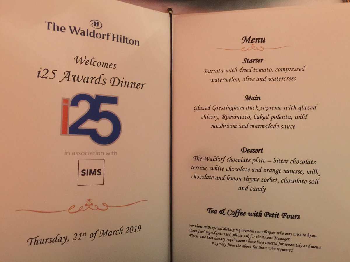 G_Cooper's tweet photo. Given my love of chocolate, it’s difficult to believe I had nothing to do with the choice of dessert at tonight’s #i25awards gala dinner. ‘Chocolate’ appears 5 times in the title of the dish! 😀 I blame ex @SIMSIndependent marketing bod @Philly130. Thank you! https://t.co/diYT5wD4Cn
