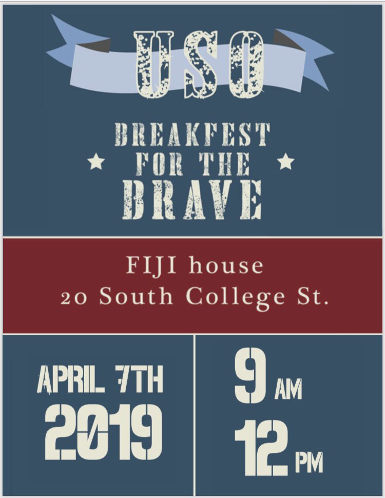 fijiohio's tweet photo. Stop by the FIJI house April 7 during Moms Weekend for Breakfast for the Brave! Tickets will be $5 and all proceeds will be donated to the USO! Mothers are welcome! https://t.co/qZQYqtv8hH